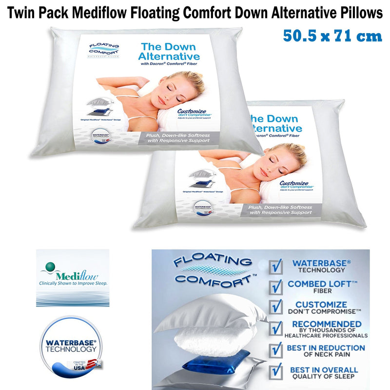 Mediflow Twin Pack Adjustable Floating Comfort Down Alternative Waterbase Pillows - Bedzy Australia (ABN 18 642 972 209) - Home & Garden > Home & Garden Others