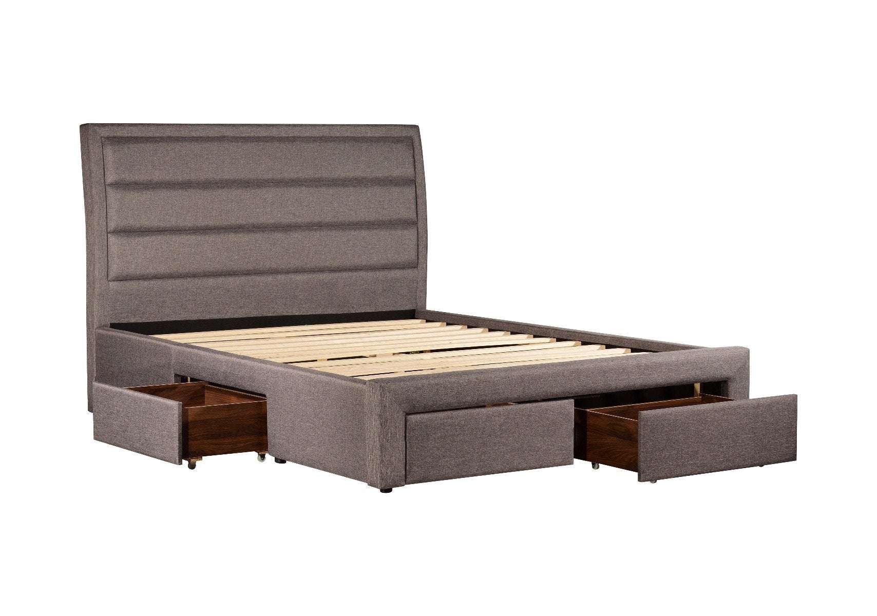 Megan Queen Bed Frame Light Grey with Base Drawers - Bedzy Australia