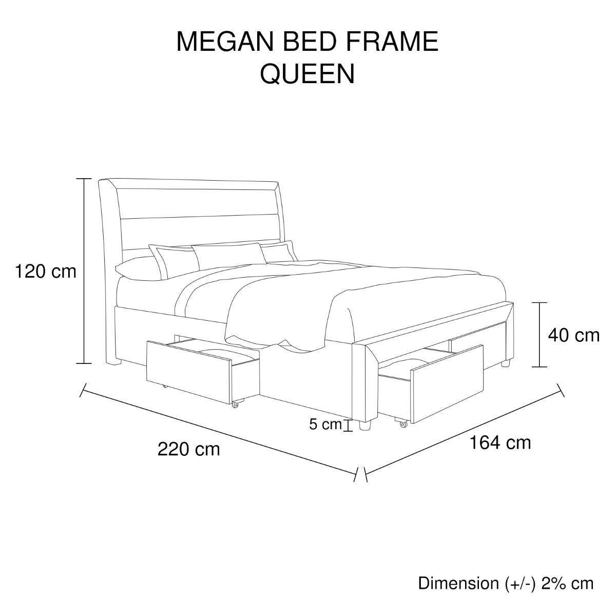 Megan Queen Bed Frame Light Grey with Base Drawers - Bedzy Australia