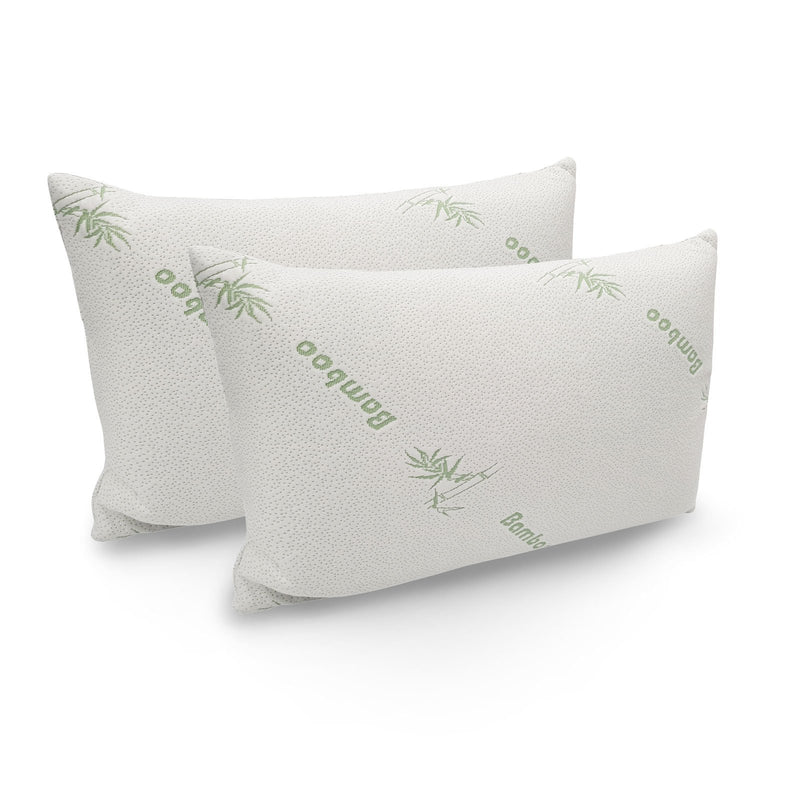 Memory Foam Pillow Bamboo Covered Ultra Soft Hypoallergenic Removable Zip Cover 56 x 36 x 10 cm White, Green - Bedzy Australia (ABN 18 642 972 209) - Cheap affordable bedroom furniture shop near me Australia