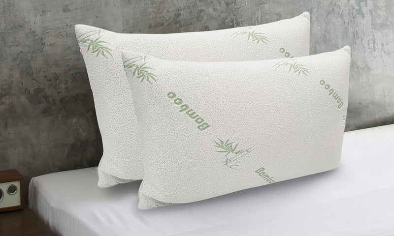 Memory Foam Pillow Bamboo Covered Ultra Soft Hypoallergenic Removable Zip Cover 56 x 36 x 10 cm White, Green - Bedzy Australia (ABN 18 642 972 209) - Cheap affordable bedroom furniture shop near me Australia