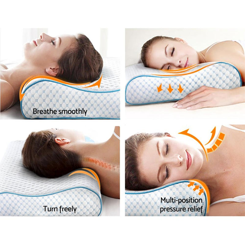 Memory Foam Pillow Ice Silk Cover Contour Pillows Cool Cervical Support - Bedzy Australia