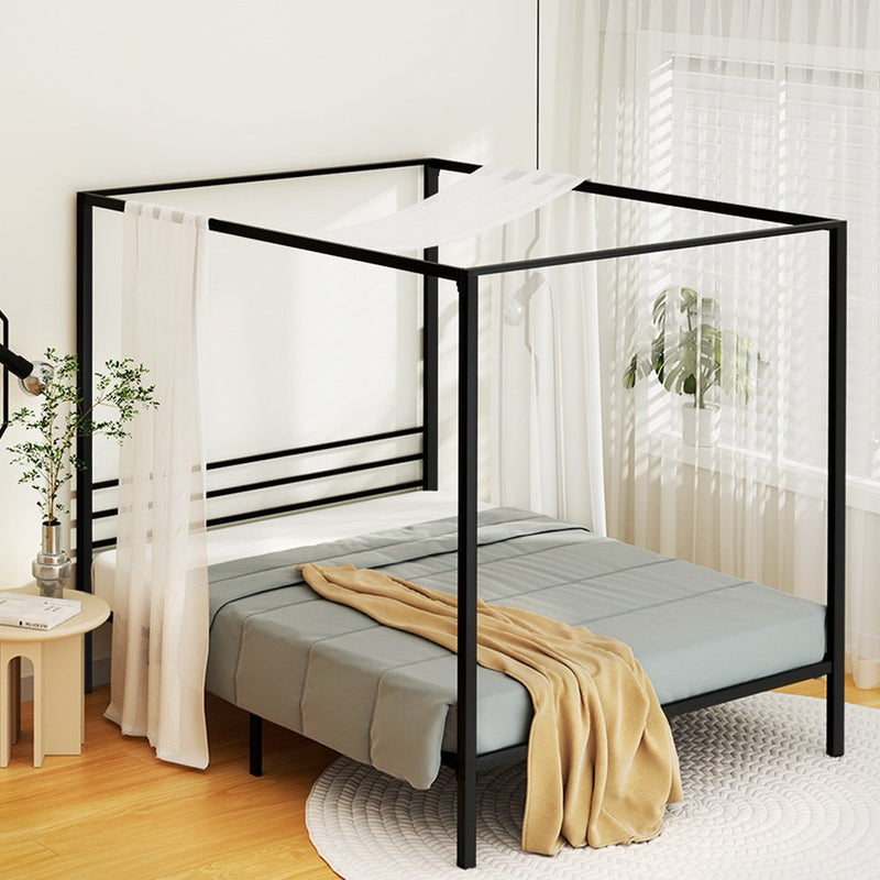 Metal Four Poster Queen Size Bed Frame Black - Furniture > Bedroom - Bedzy Australia