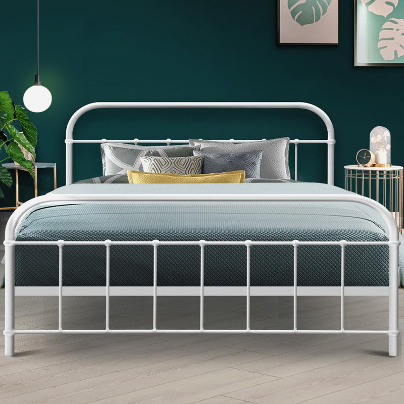 Metal Queen Bed Frame White - Bedzy Australia - Furniture > Bedroom