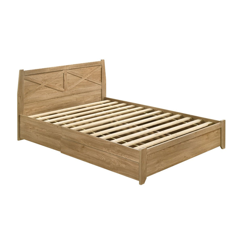 Mica Natural Double Wooden Bed Frame with Storage Drawers - Oak - Furniture > Bedroom - Bedzy Australia