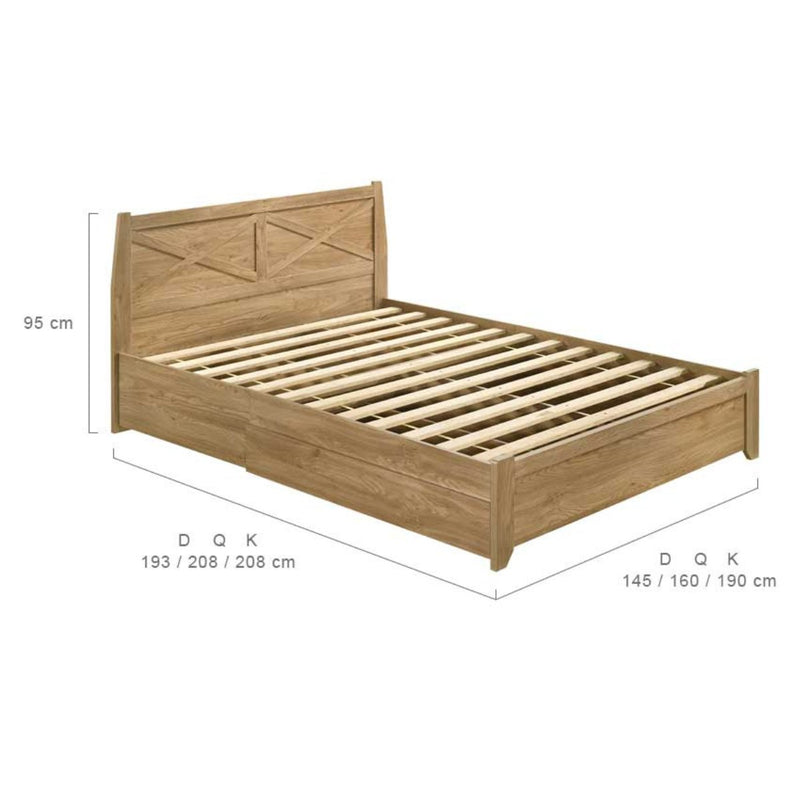 Mica Natural Double Wooden Bed Frame with Storage Drawers - Oak - Furniture > Bedroom - Bedzy Australia
