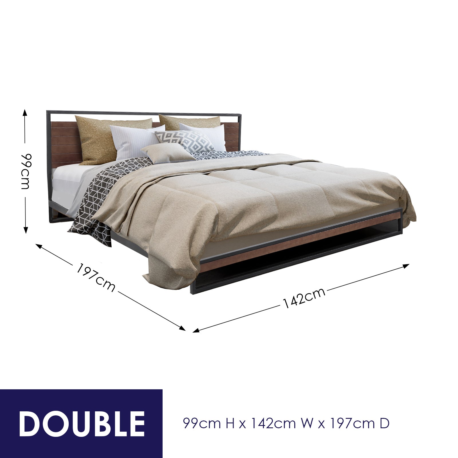 Milano Decor Azure Bed Frame with Headboard - Black - Double - Bedzy Australia