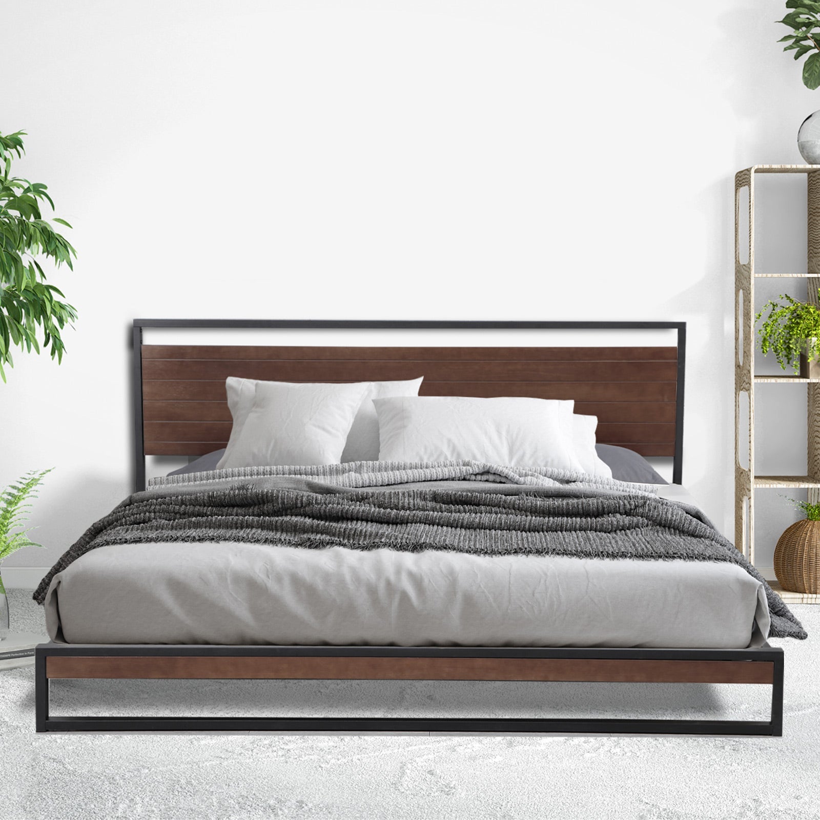 Milano Decor Azure Bed Frame with Headboard - Black - Queen - Bedzy Australia
