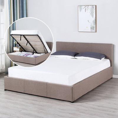 Milano Luxury Gas Lift Bed Frame w/ Headboard - Beige - Queen - Bedzy Australia
