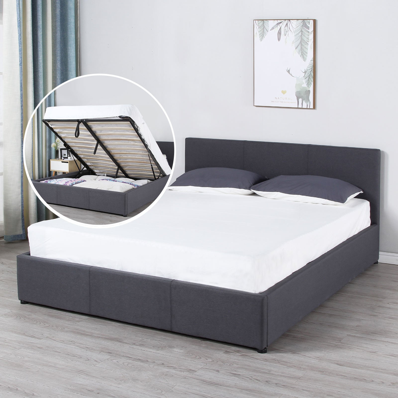 Milano Luxury Gas Lift Bed Frame w/ Headboard - Dark Grey - King - Bedzy Australia