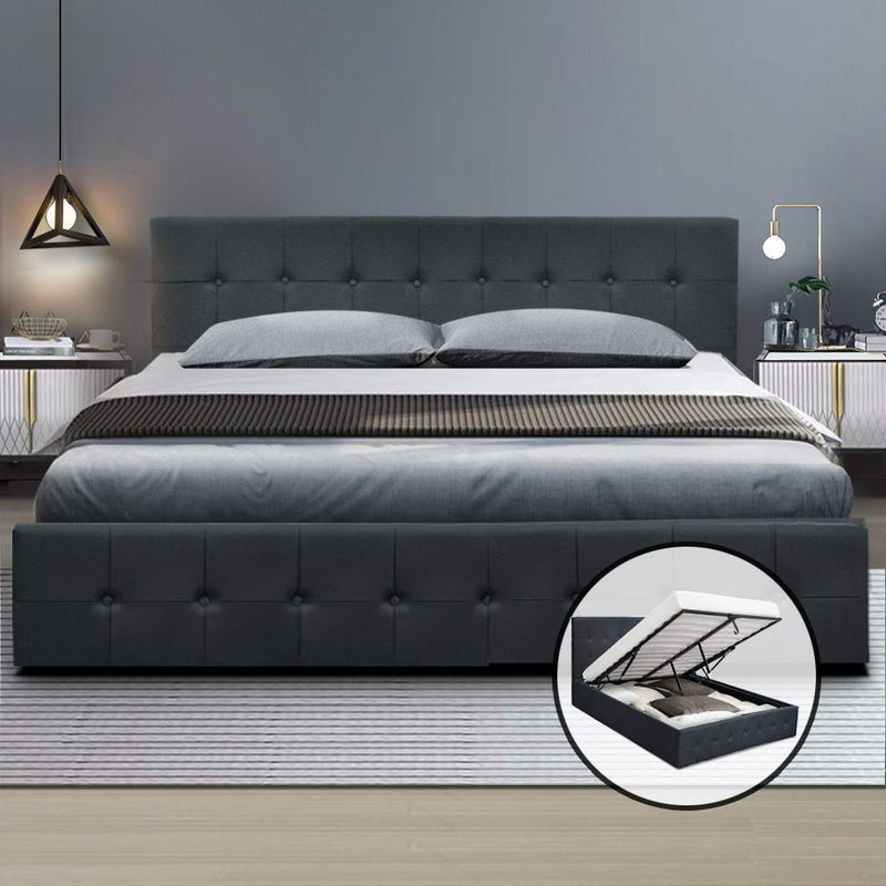 Mindil Storage Queen Bed Frame Charcoal - Bedzy Australia