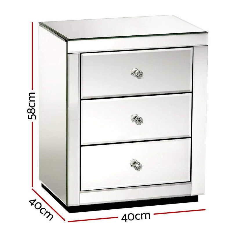 Mirrored Bedside Table Drawers Furniture Mirror Glass Presia Silver - Bedzy Australia - Furniture > Bedroom