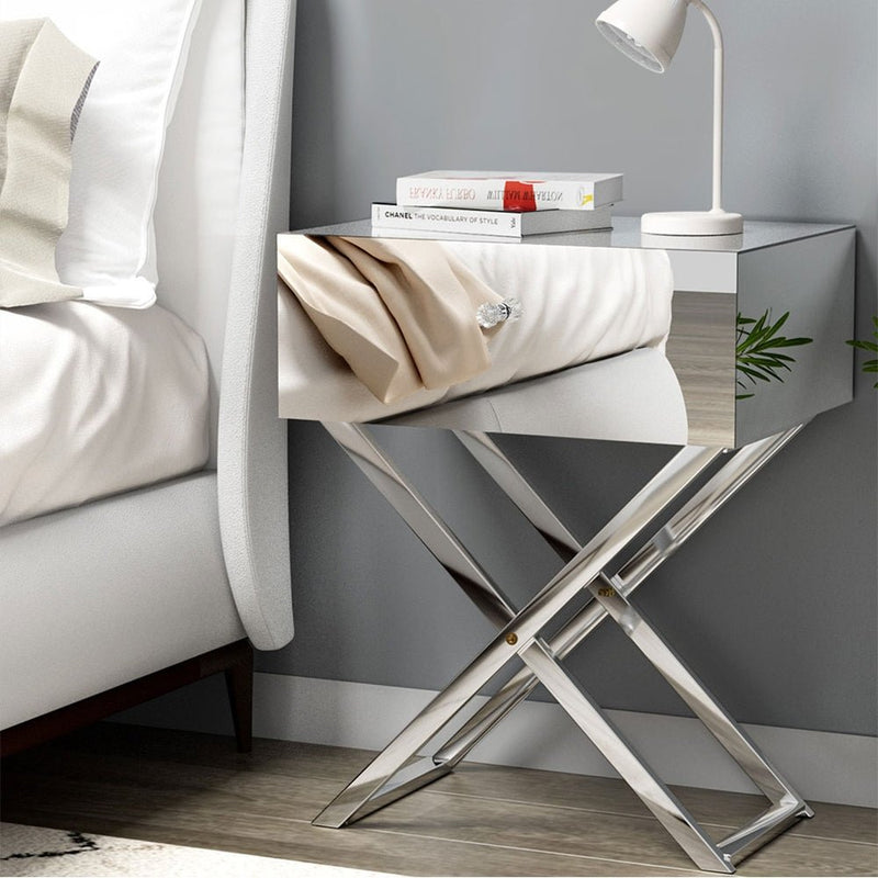 Mirrored Bedside Table Side End Table Drawers Nightstand Bedroom Silver - Bedzy Australia (ABN 18 642 972 209) - Furniture > Bedroom