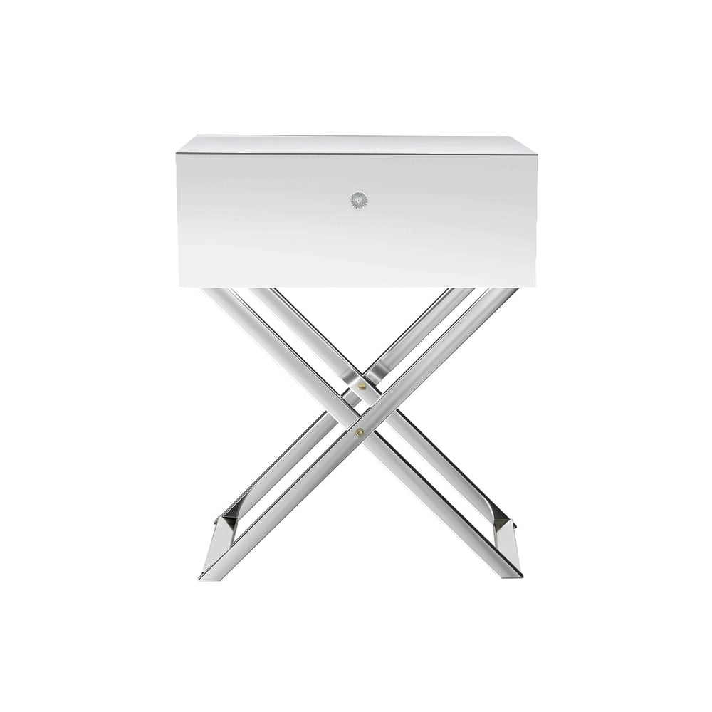 Mirrored Bedside Table Silver - Furniture > Bedroom - Bedzy Australia