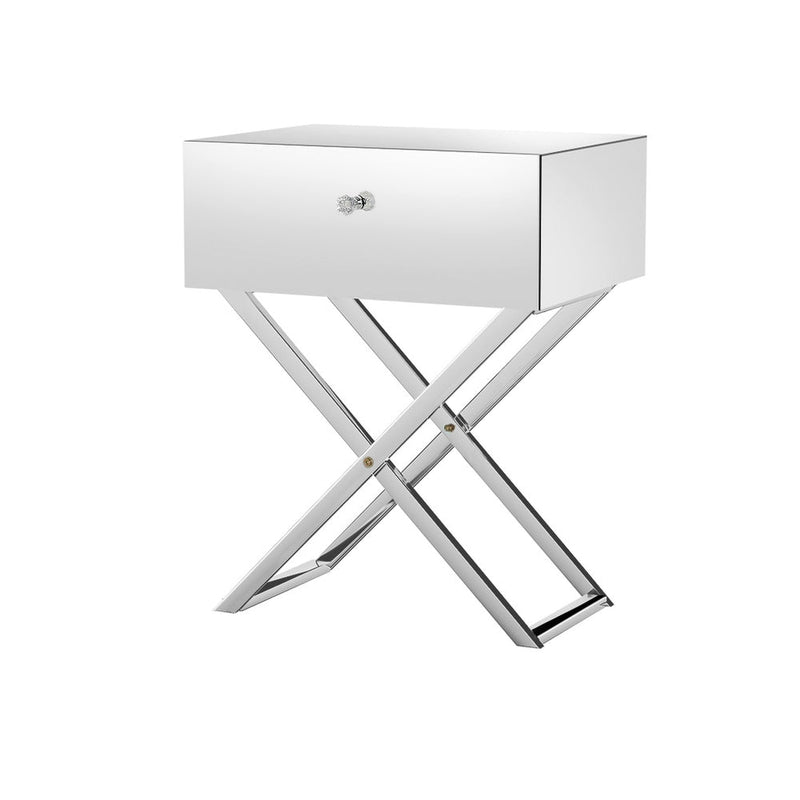 Mirrored Bedside Table Silver - Furniture > Bedroom - Bedzy Australia