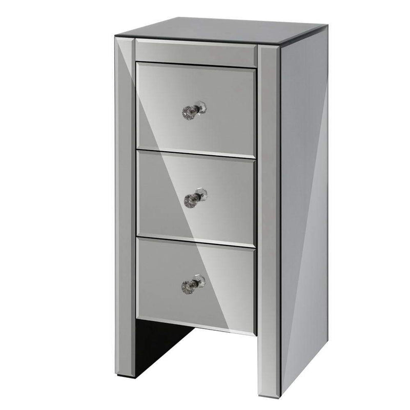 Mirrored Bedside Tables Drawers Crystal Chest Nightstand Glass Grey - Bedzy Australia