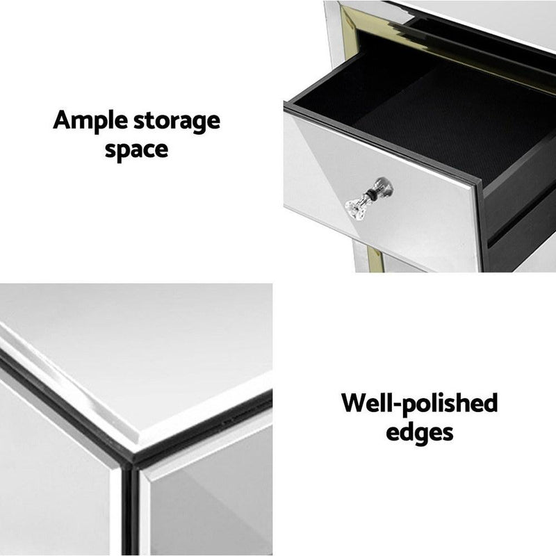 Mirrored Furniture Bedside Table Chest Drawers Gloss Nightstand - Bedzy Australia (ABN 18 642 972 209) - Cheap affordable bedroom furniture shop near me Australia