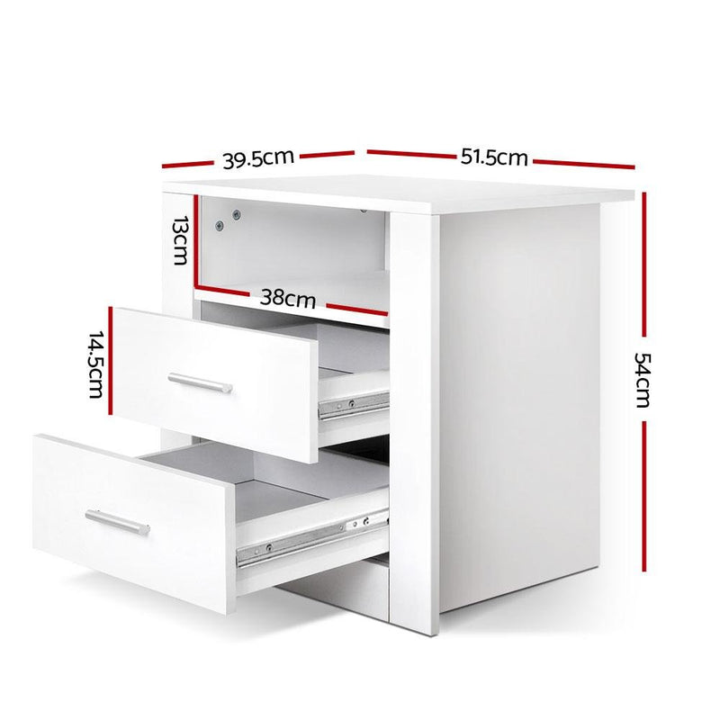 Modern Bedside Table With 2 Drawers White - Bedzy Australia - Furniture > Living Room