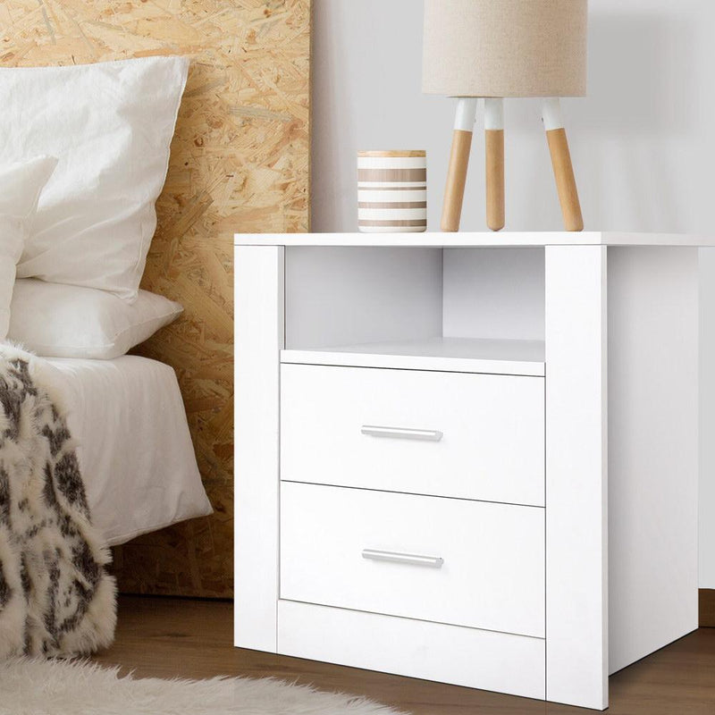 Modern Bedside Table With 2 Drawers White - Bedzy Australia - Furniture > Living Room