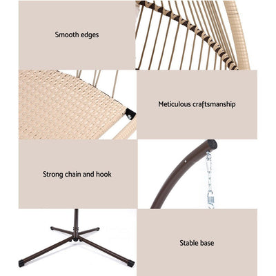 Outdoor Furniture Egg Hanging Swing Chair with Stand | Latte Wicker Rattan Hammock - Furniture > Outdoor - Bedzy Australia