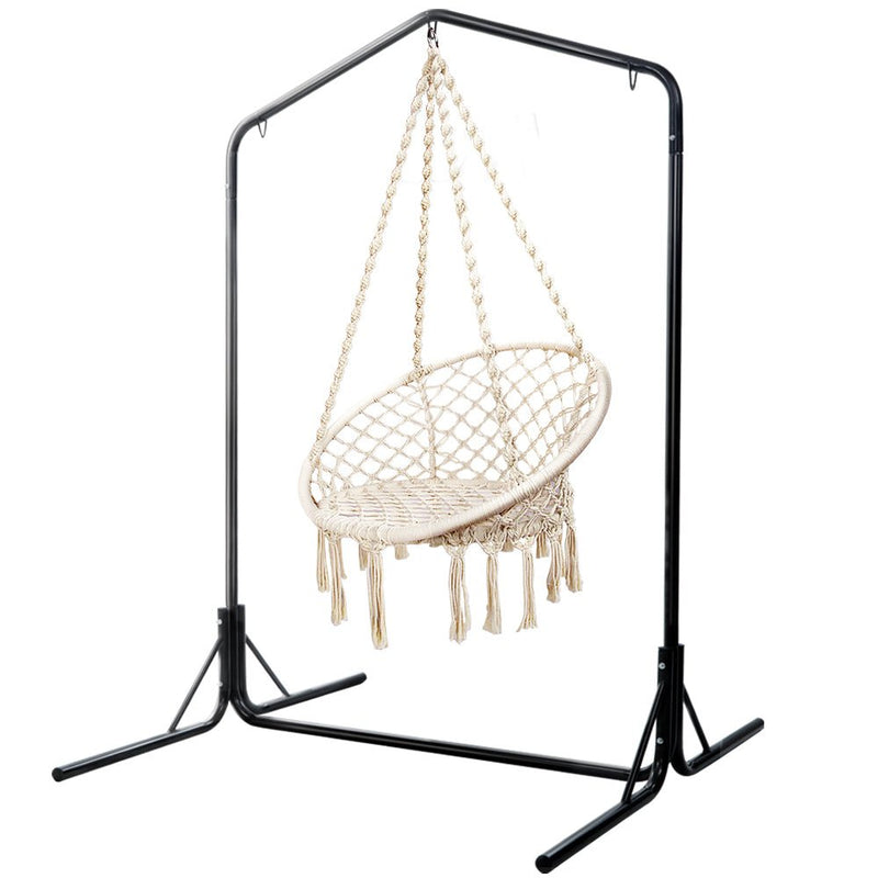 Outdoor Hammock Chair with Stand Cotton Swing Relax Hanging 124CM Cream - Bedzy Australia (ABN 18 642 972 209) - Furniture > Outdoor