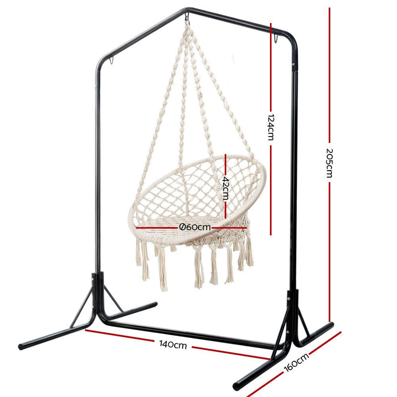 Outdoor Hammock Chair with Stand Cotton Swing Relax Hanging 124CM Cream - Bedzy Australia (ABN 18 642 972 209) - Furniture > Outdoor