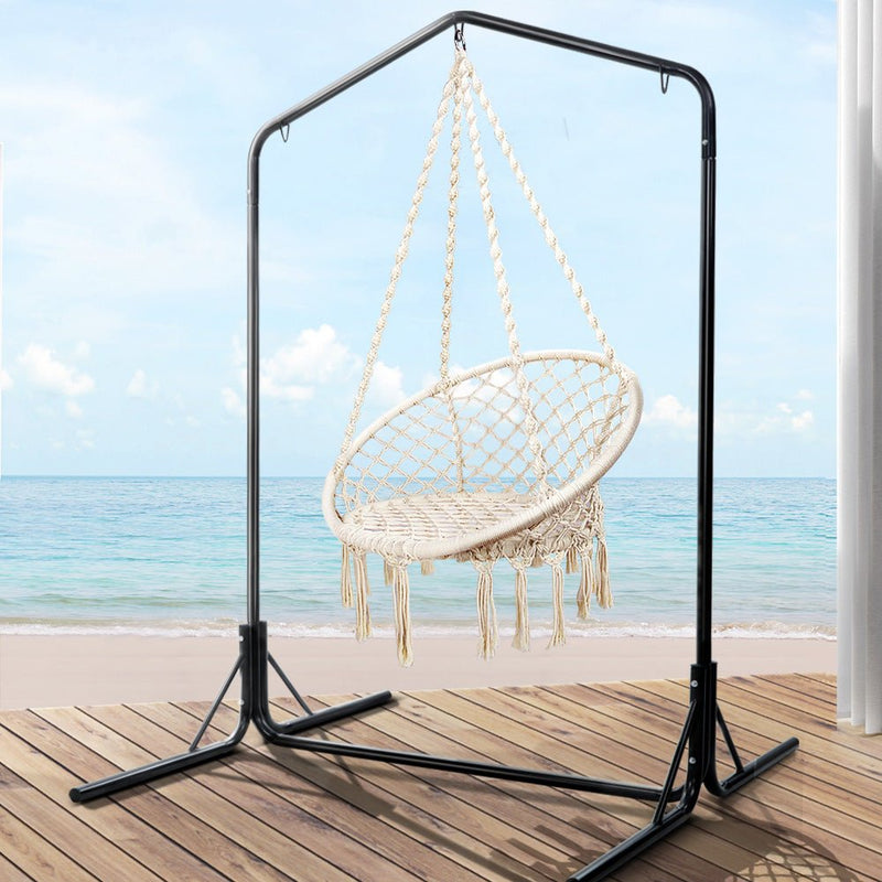 Outdoor Hammock Chair with Stand Cotton Swing Relax Hanging 124CM Cream - Bedzy Australia (ABN 18 642 972 209) - Furniture > Outdoor