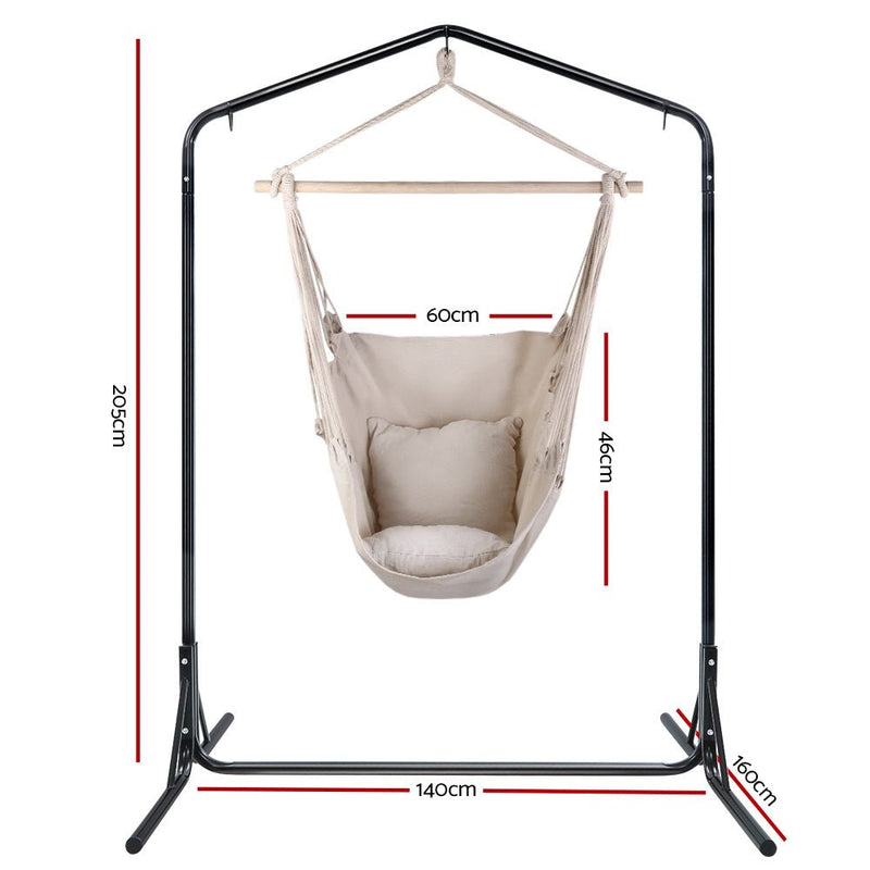 Outdoor Hammock Chair with Stand Hanging Hammock with Pillow Cream - Bedzy Australia (ABN 18 642 972 209) - Furniture > Outdoor