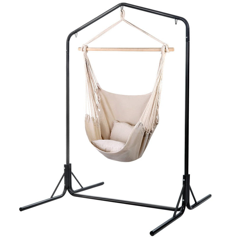 Outdoor Hammock Chair with Stand Hanging Hammock with Pillow Cream - Furniture > Outdoor - Bedzy Australia