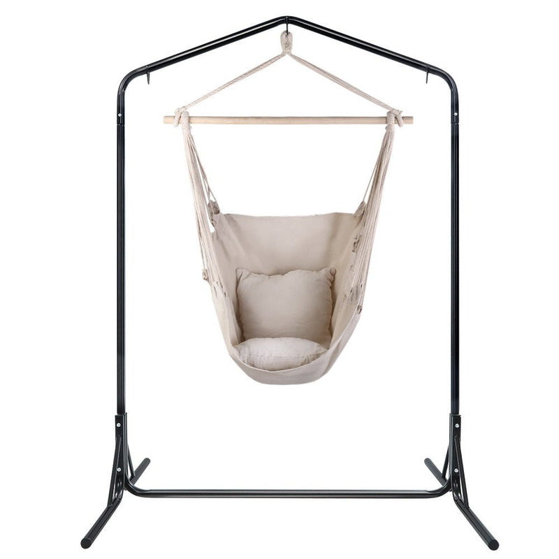 Outdoor Hammock Chair with Stand Hanging Hammock with Pillow Cream - Bedzy Australia (ABN 18 642 972 209) - Furniture > Outdoor
