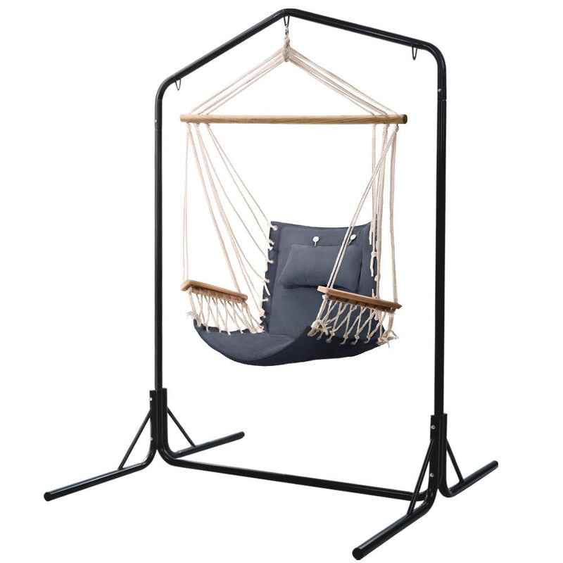 Outdoor Hammock Chair with Stand Swing Hanging Hammock Garden Grey - Bedzy Australia (ABN 18 642 972 209) - Furniture > Outdoor