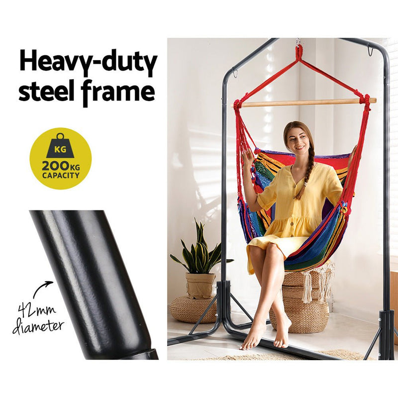 Outdoor Hammock Chair with Stand Swing Hanging Hammock Pillow Rainbow - Bedzy Australia (ABN 18 642 972 209) - Furniture > Outdoor