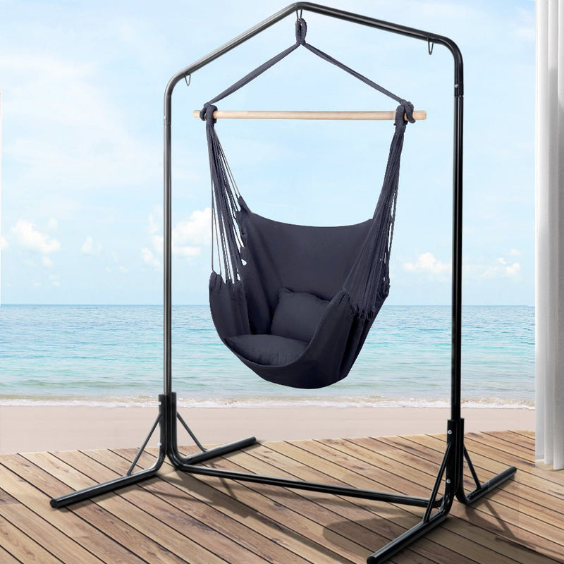 Outdoor Hammock Chair with Stand Swing Hanging Hammock with Pillow Grey - Furniture > Outdoor - Bedzy Australia