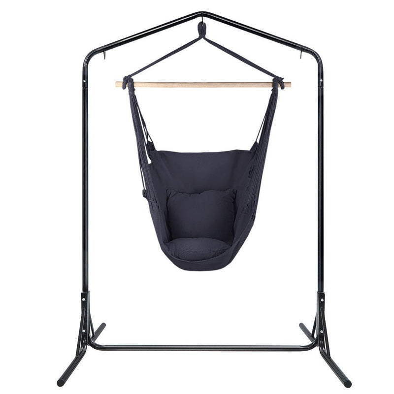 Outdoor Hammock Chair with Stand Swing Hanging Hammock with Pillow Grey - Bedzy Australia (ABN 18 642 972 209) - Furniture > Outdoor