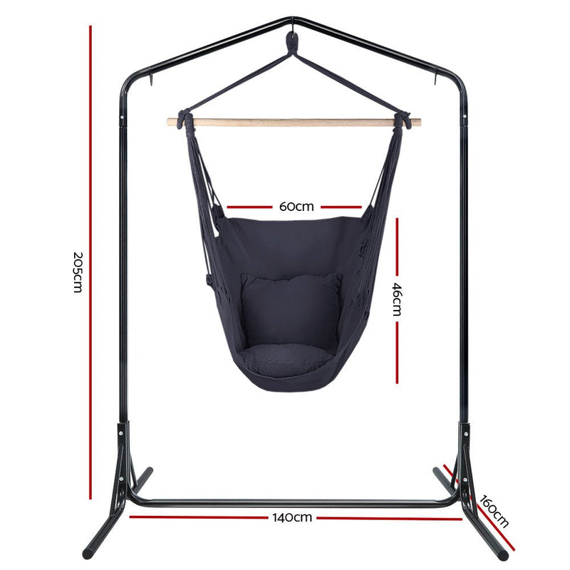 Outdoor Hammock Chair with Stand Swing Hanging Hammock with Pillow Grey - Bedzy Australia (ABN 18 642 972 209) - Furniture > Outdoor
