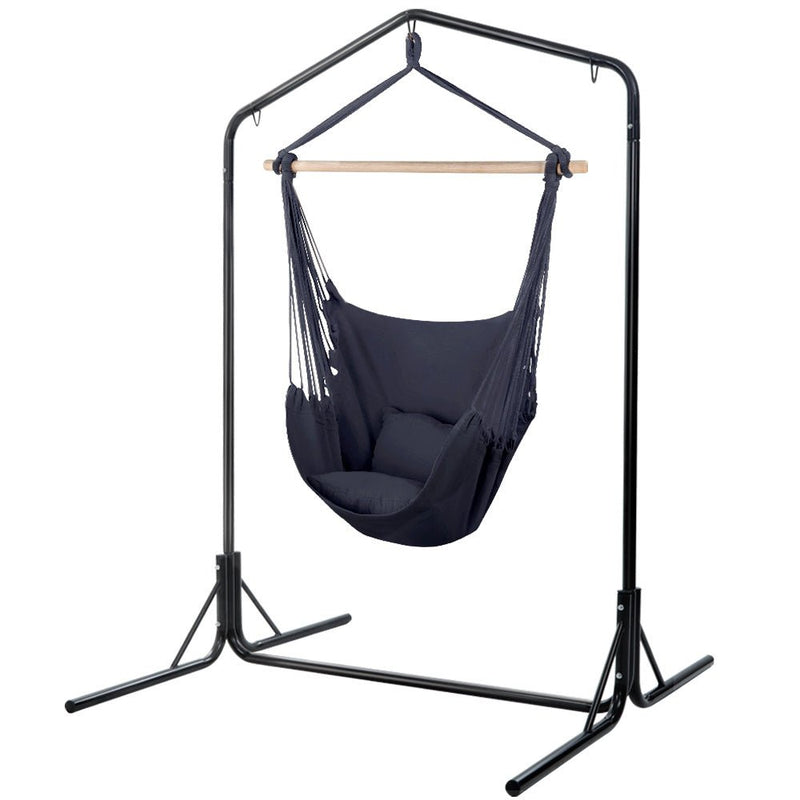 Outdoor Hammock Chair with Stand Swing Hanging Hammock with Pillow Grey - Bedzy Australia (ABN 18 642 972 209) - Furniture > Outdoor