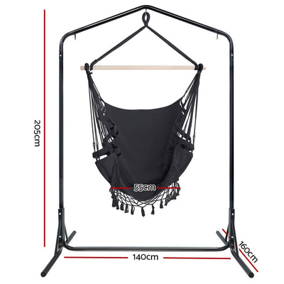 Outdoor Hammock Chair with Stand Tassel Hanging Rope Hammocks Grey - Furniture > Outdoor - Bedzy Australia