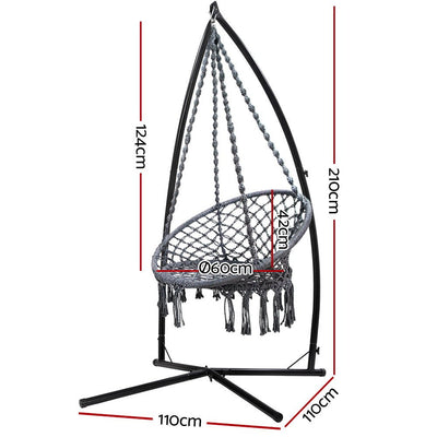 Outdoor Hammock Chair with Steel Stand Cotton Swing Hanging 124CM Grey - Furniture > Outdoor - Bedzy Australia