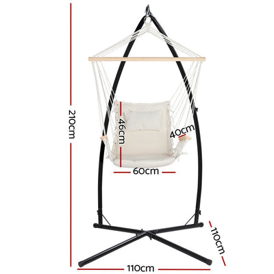 Outdoor Hammock Chair with Steel Stand Hanging Hammock Beach Cream - Furniture > Outdoor - Bedzy Australia