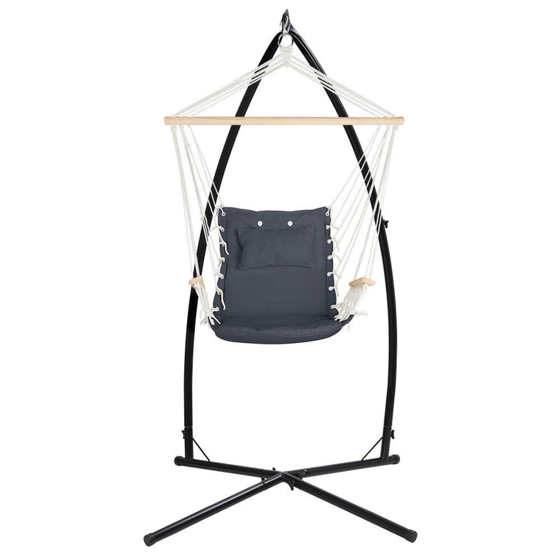 Outdoor Hammock Chair with Steel Stand Hanging Hammock Beach Grey - Furniture > Outdoor - Bedzy Australia