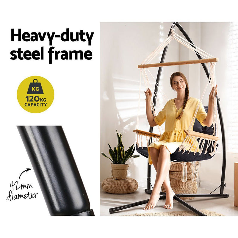 Outdoor Hammock Chair with Steel Stand Hanging Hammock Beach Grey - Bedzy Australia (ABN 18 642 972 209) - Furniture > Outdoor