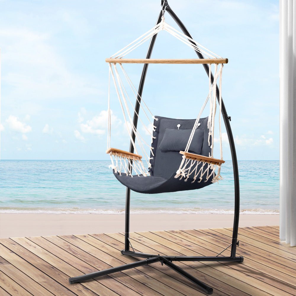 Outdoor Hammock Chair with Steel Stand Hanging Hammock Beach Grey