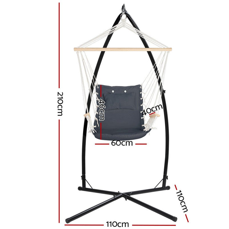 Outdoor Hammock Chair with Steel Stand Hanging Hammock Beach Grey - Furniture > Outdoor - Bedzy Australia