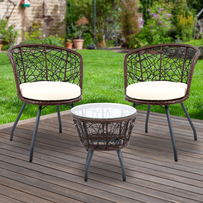 Outdoor Patio Chair and Table - Brown - Furniture > Outdoor - Bedzy Australia