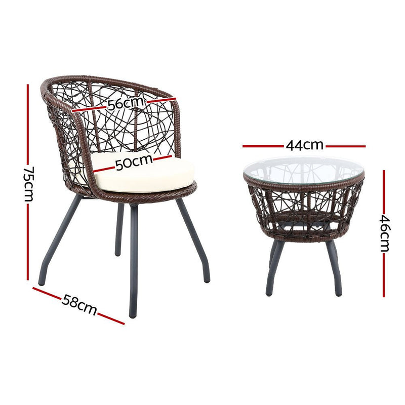 Outdoor Patio Chair and Table - Brown - Furniture > Outdoor - Bedzy Australia