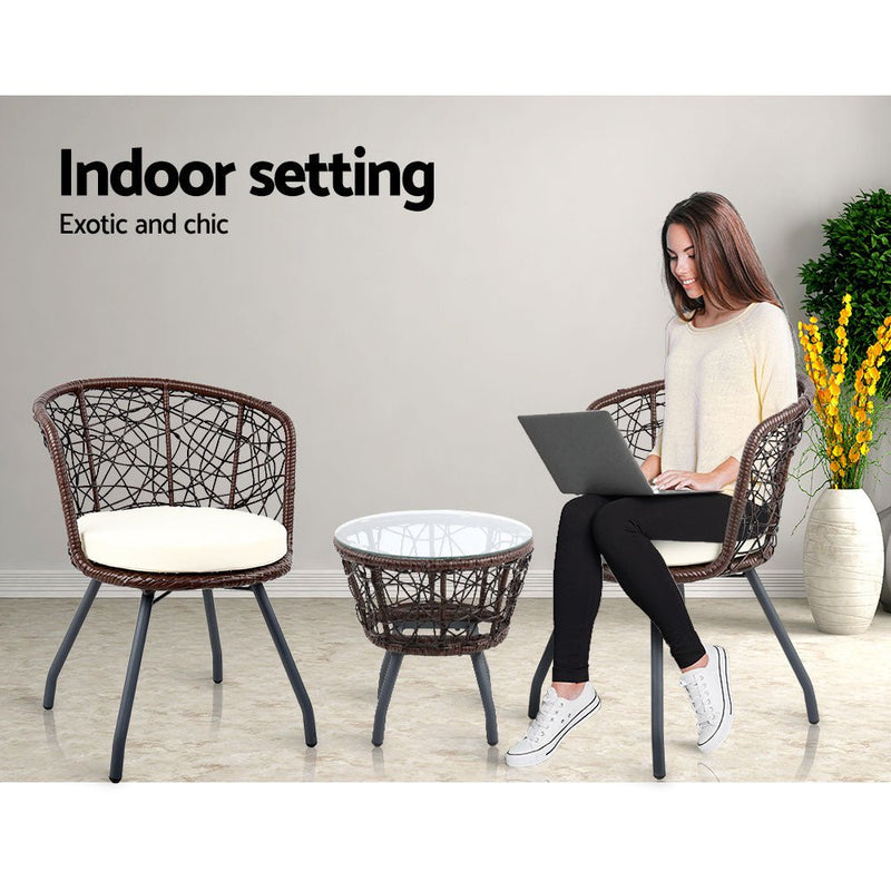 Outdoor Patio Chair and Table - Brown - Bedzy Australia (ABN 18 642 972 209) - Furniture > Outdoor