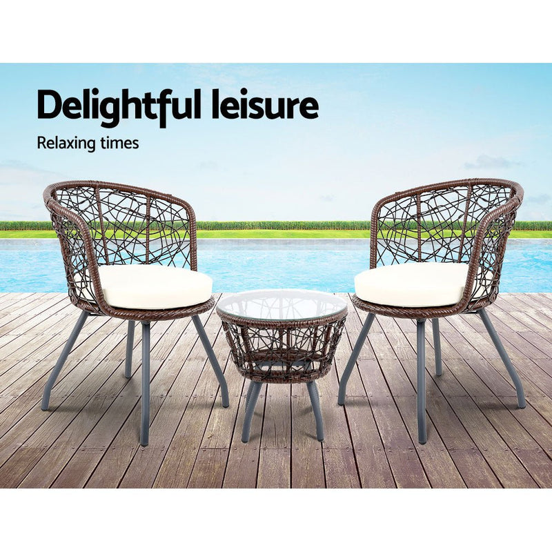 Outdoor Patio Chair and Table - Brown - Furniture > Outdoor - Bedzy Australia