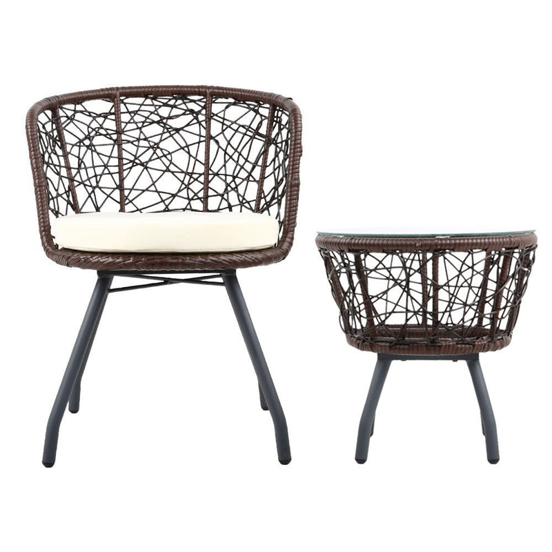 Outdoor Patio Chair and Table - Brown - Bedzy Australia (ABN 18 642 972 209) - Furniture > Outdoor