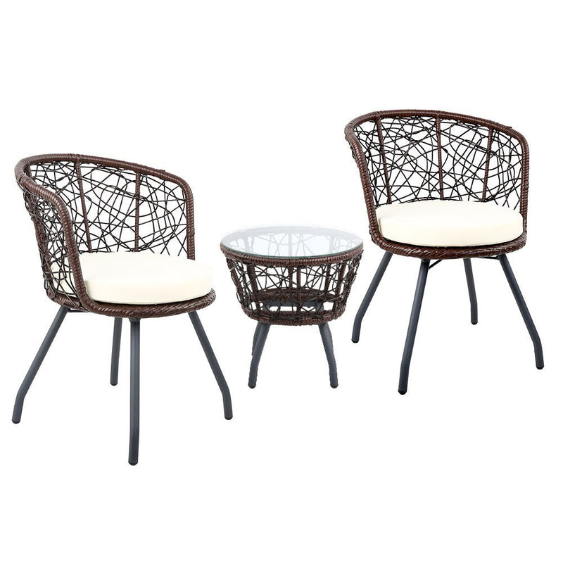 Outdoor Patio Chair and Table - Brown - Furniture > Outdoor - Bedzy Australia