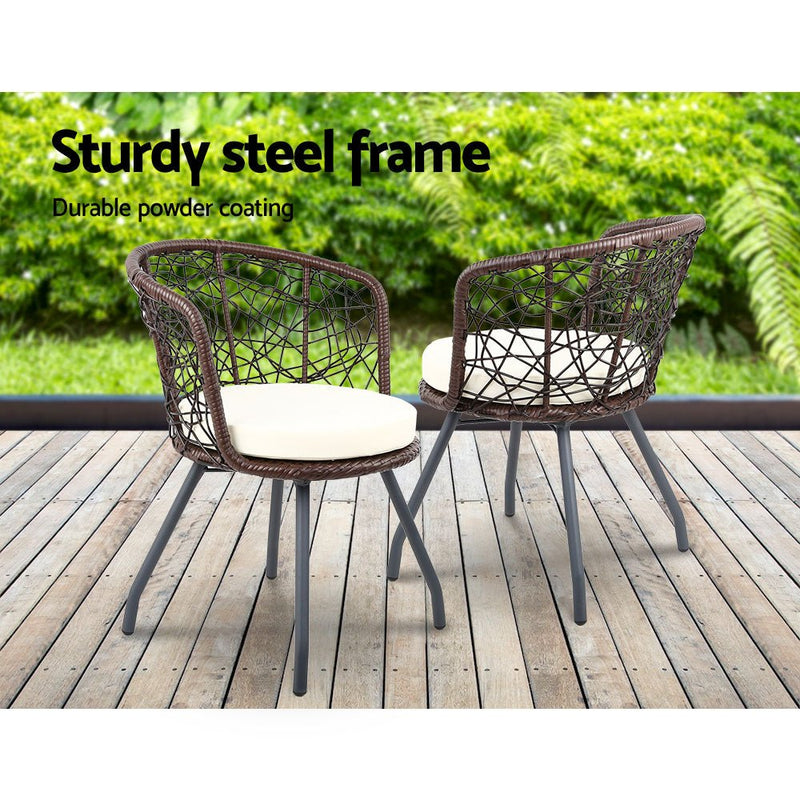 Outdoor Patio Chair and Table - Brown - Furniture > Outdoor - Bedzy Australia